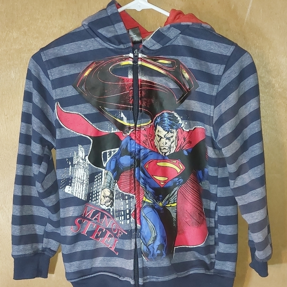Superman Man Of Steel Men's Zip Up Hoodie Jacket Size 8